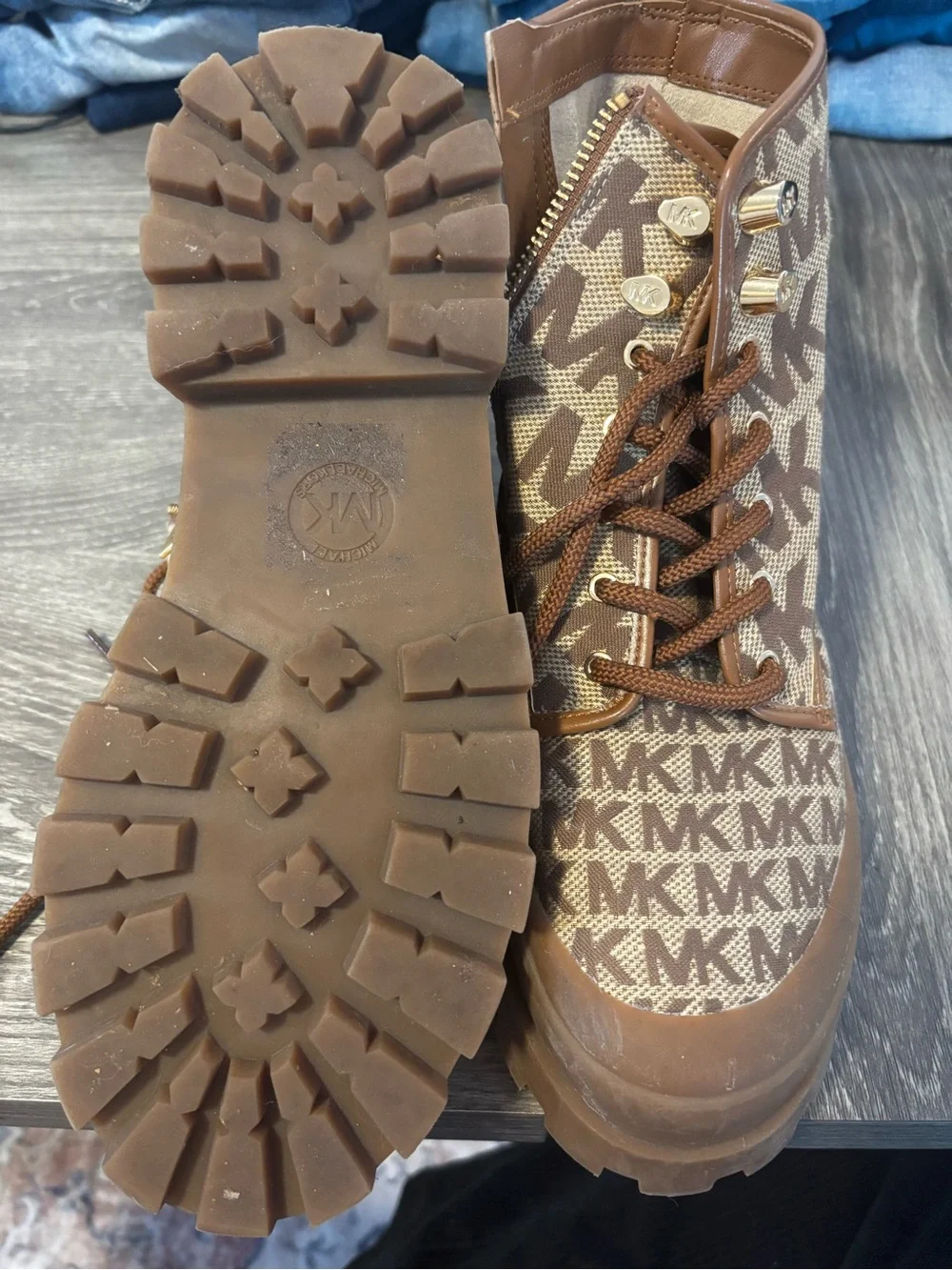 Michael Kors Brown MK Monogram Lace-Up Ankle Boots